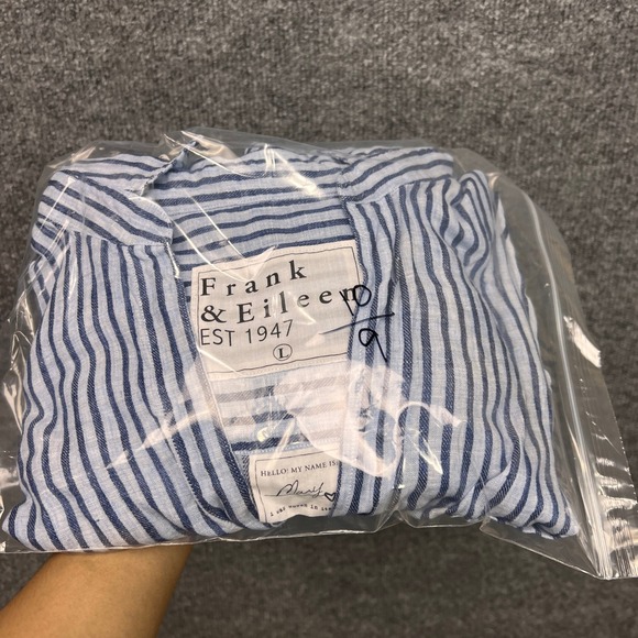 Frank & Eileen Mary Linen Striped Button Down Tunic Top Dress shirt Size Large - Picture 10 of 10